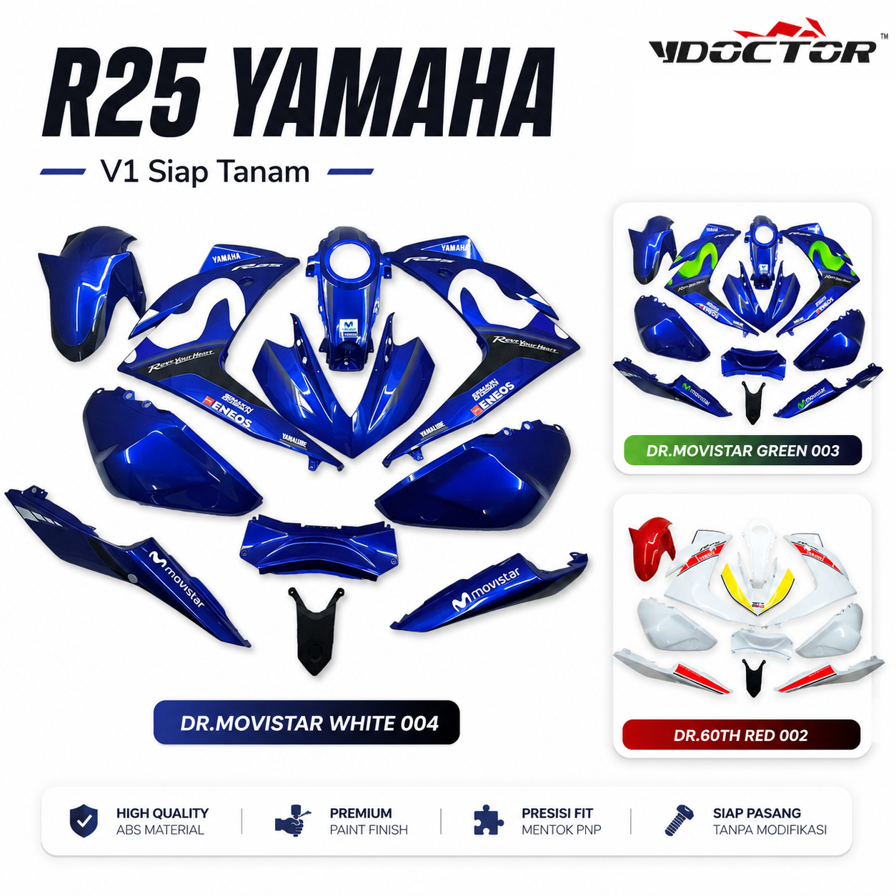 R25 Yamaha V1 Doctor Siap Tanam Cover Set Motor ( 3 Design )