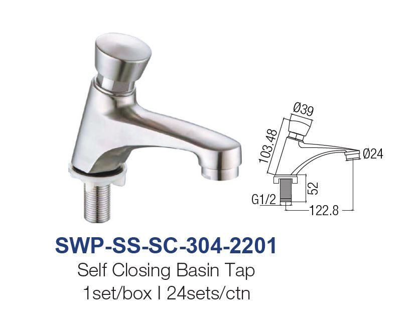 SWP-SS-SC-304-2201  Self Closing Basin Tap