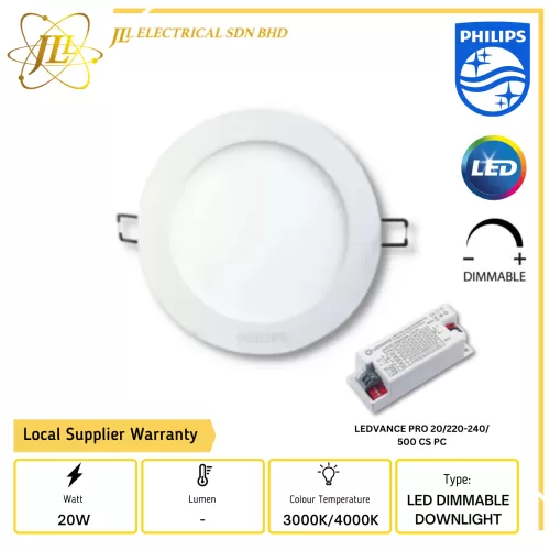 PHILIPS DN024B 20W LED12 D150 6" LED RECESSED DOWNLIGHT ROUND + LEDVANCE PRO 20W/220-240V/500 CS PC DIMMABLE PHASE CUT DRIVER [3000K/4000K] - JLL Electrical Sdn Bhd
