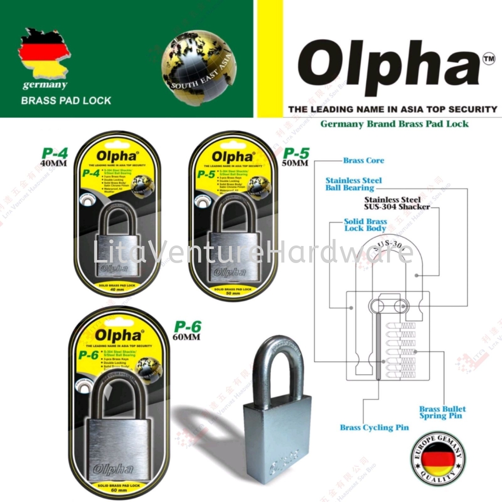 OLPHA BRAND BRASS PAD LOCK - P4 P5 P6