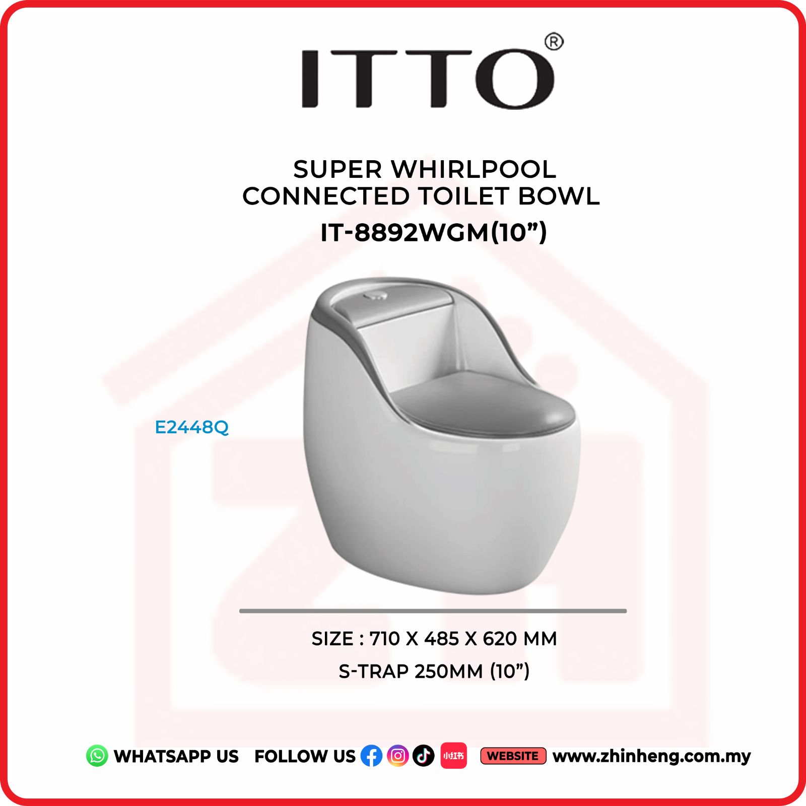 ITTO SUPER WHIRLPOOL CONNECTED TOILET BOWL IT-8892WGM(10")