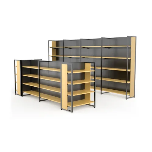 DOUBLE-COLUMN STEEL & WOOD SHELF