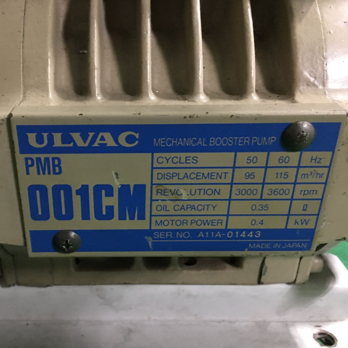 ULVAC PMB-001CM Mechanical Booster Vacuum Pump | Used, Refurbished & Repair Service