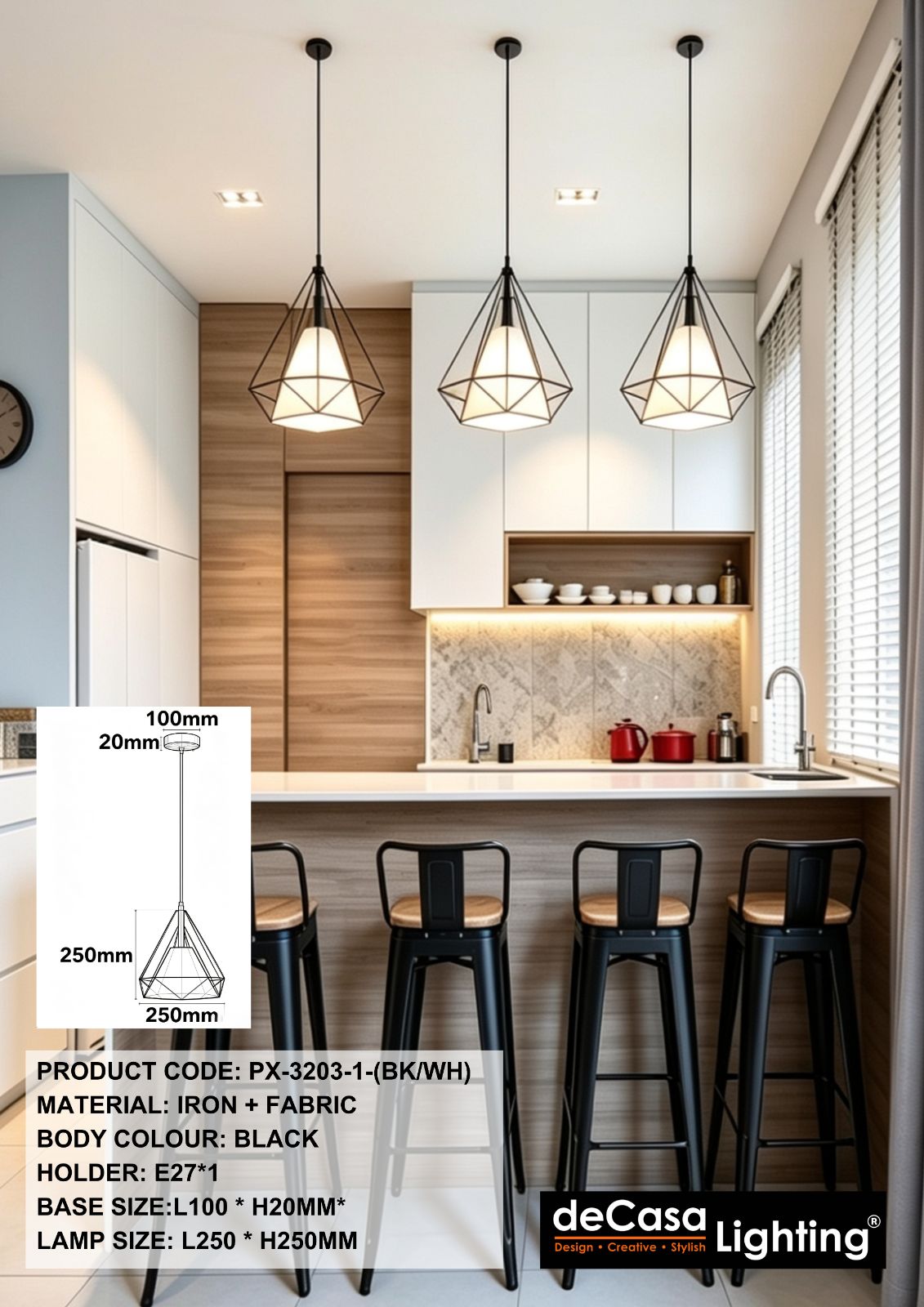 MODERN 3 IN 1 PENDANT LIGHT(PX-3203-1-(BK/WH)