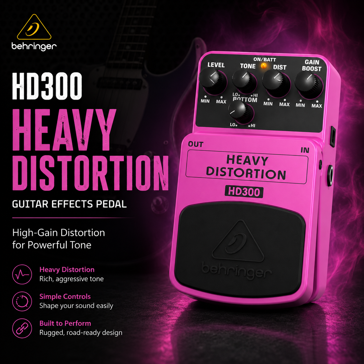 Behringer HD300 Heavy Distortion Pedal Gitar Elektrik – Pedal Distorsi High Gain untuk Metal & Hard Rock (HD-300 / HD300)