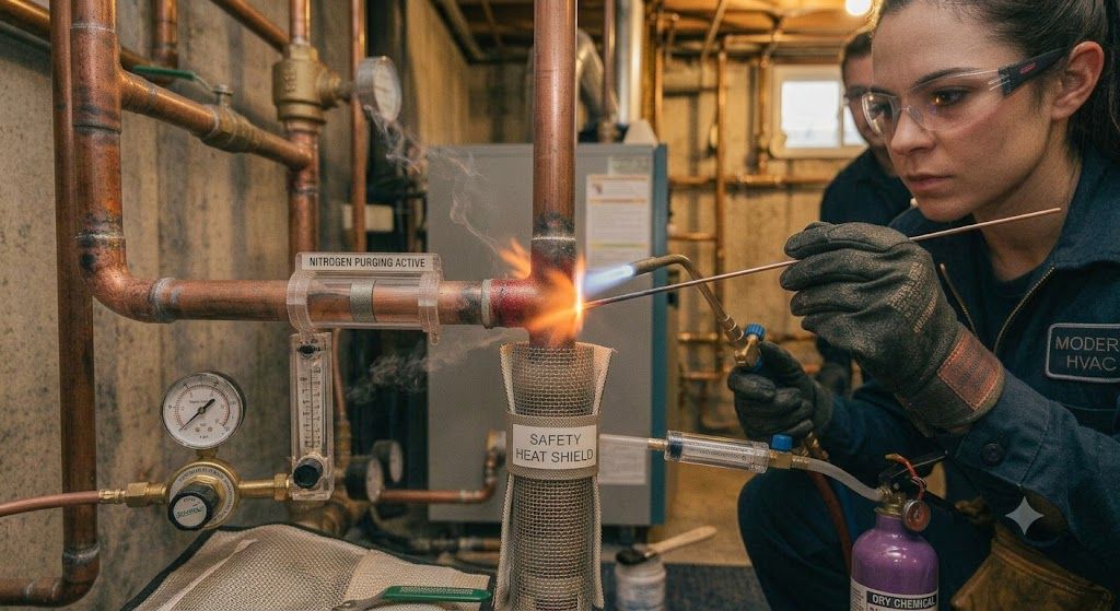copper joint brazing nitrogen purging HVAC