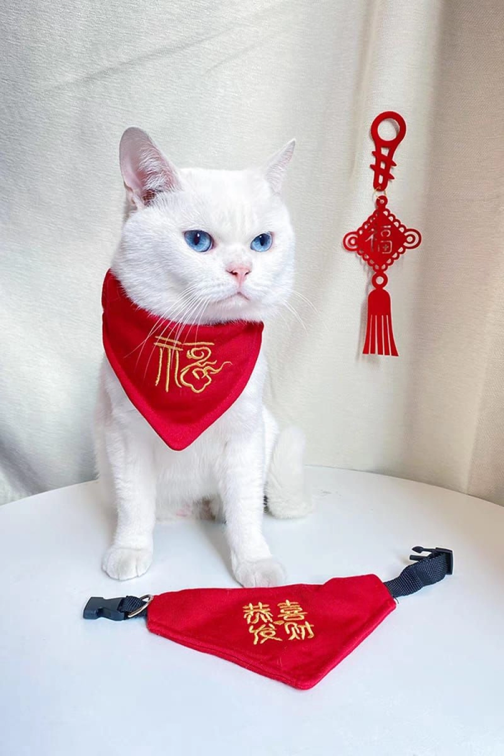 Pet Festive Chinese New Year Festival Wedding Embroidery Pet Collar Saliva Scarf 宠物新年围巾 宠物家有喜事围巾