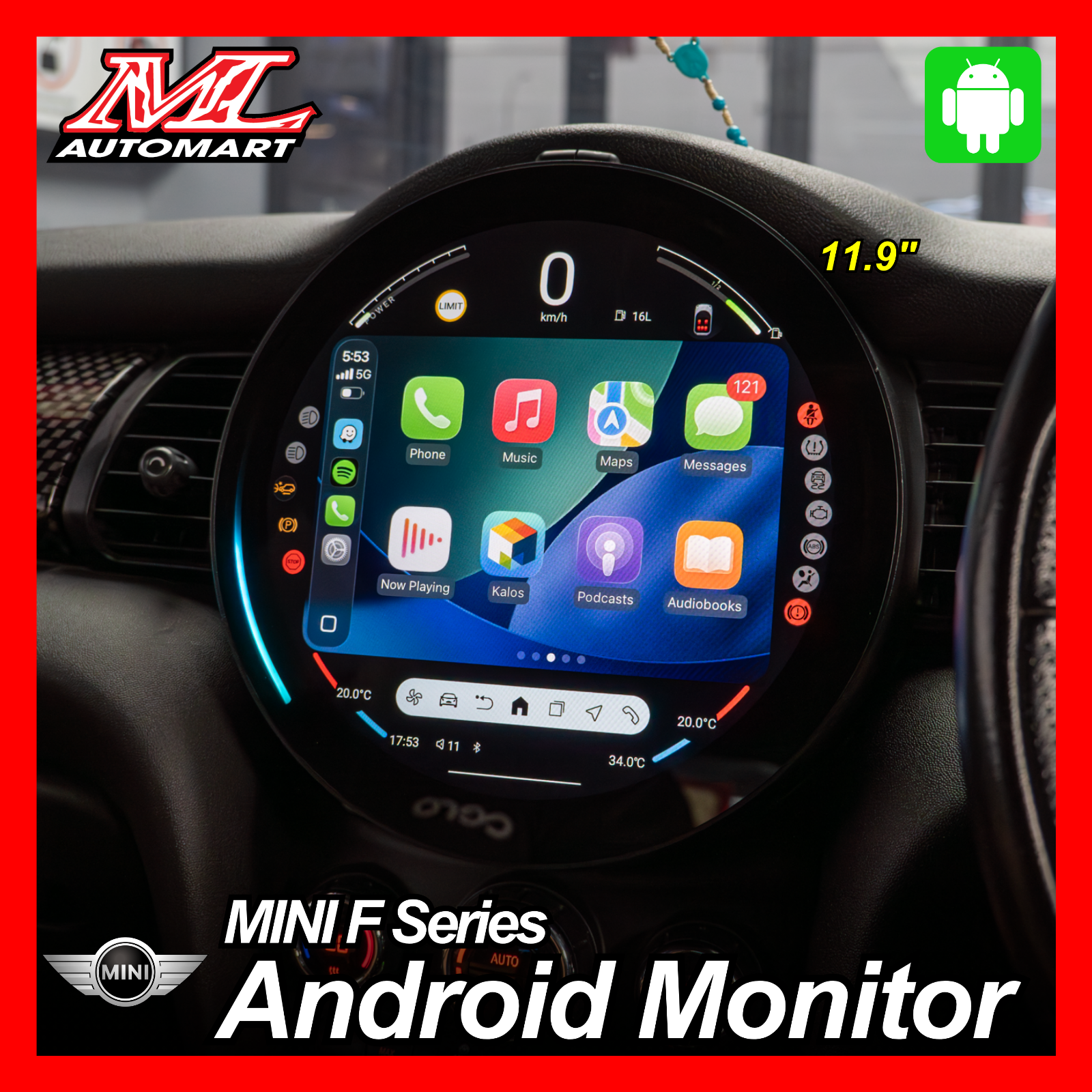 MINI Cooper F Series F54 F55 F56 F57 F60 Android Monitor (11.9" Round LCD)