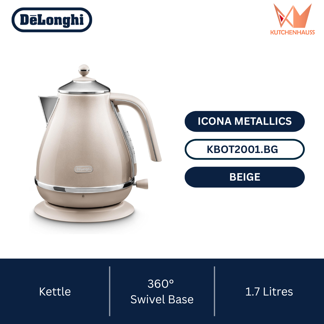 DDELONGHI - Icona Metallics 1.7L Electric Kettle (Beige) | KBOT2001.BG