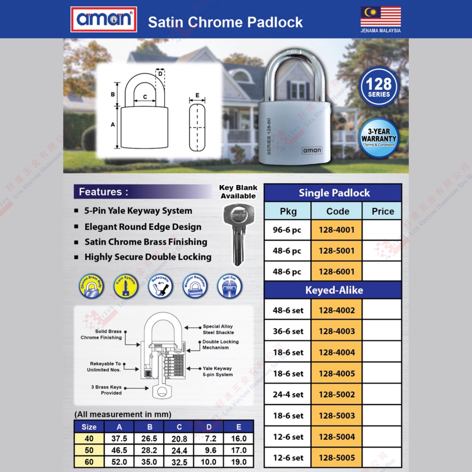 AMAN BRAND PADLOCK - 1284001 1285001 1286001 1284002 1284003 1284004 1284005 1285002 1285003 1285004 1285005