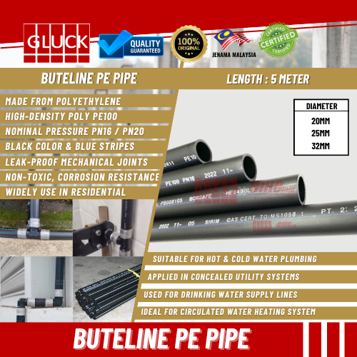 BUTELINE PIPE 20MM, 25MM, 32MM X 5M