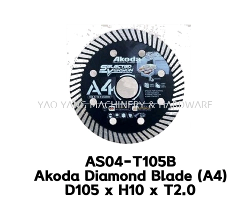 AS04-T105B Akoda 4'' Diamond Blade (A4) D105 x H10 x T2.0 - Use For Cutting Very Hard Brick, Cured Concrete, Stone (Super Hard Concrete (Sharp Type))