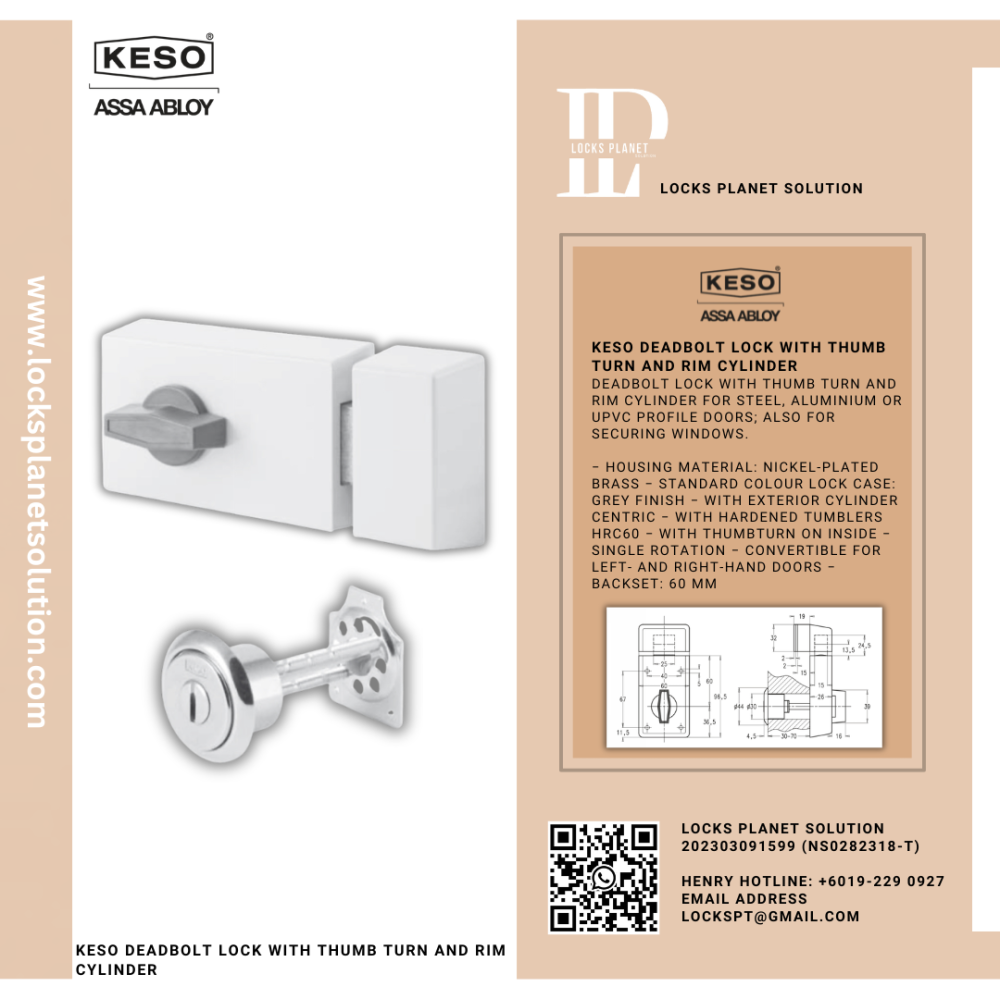 KESO DEADBOLT LOCK WITH THUMB TURN AND RIM CYLINDER