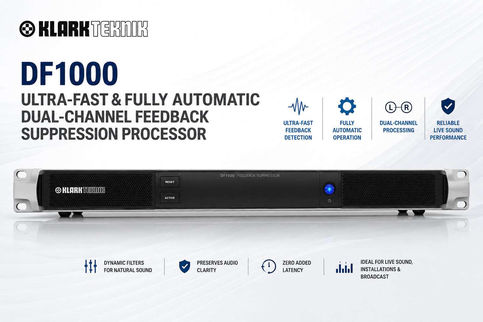Klark Teknik DF1000 – 超高速全自动双通道反馈抑制处理器