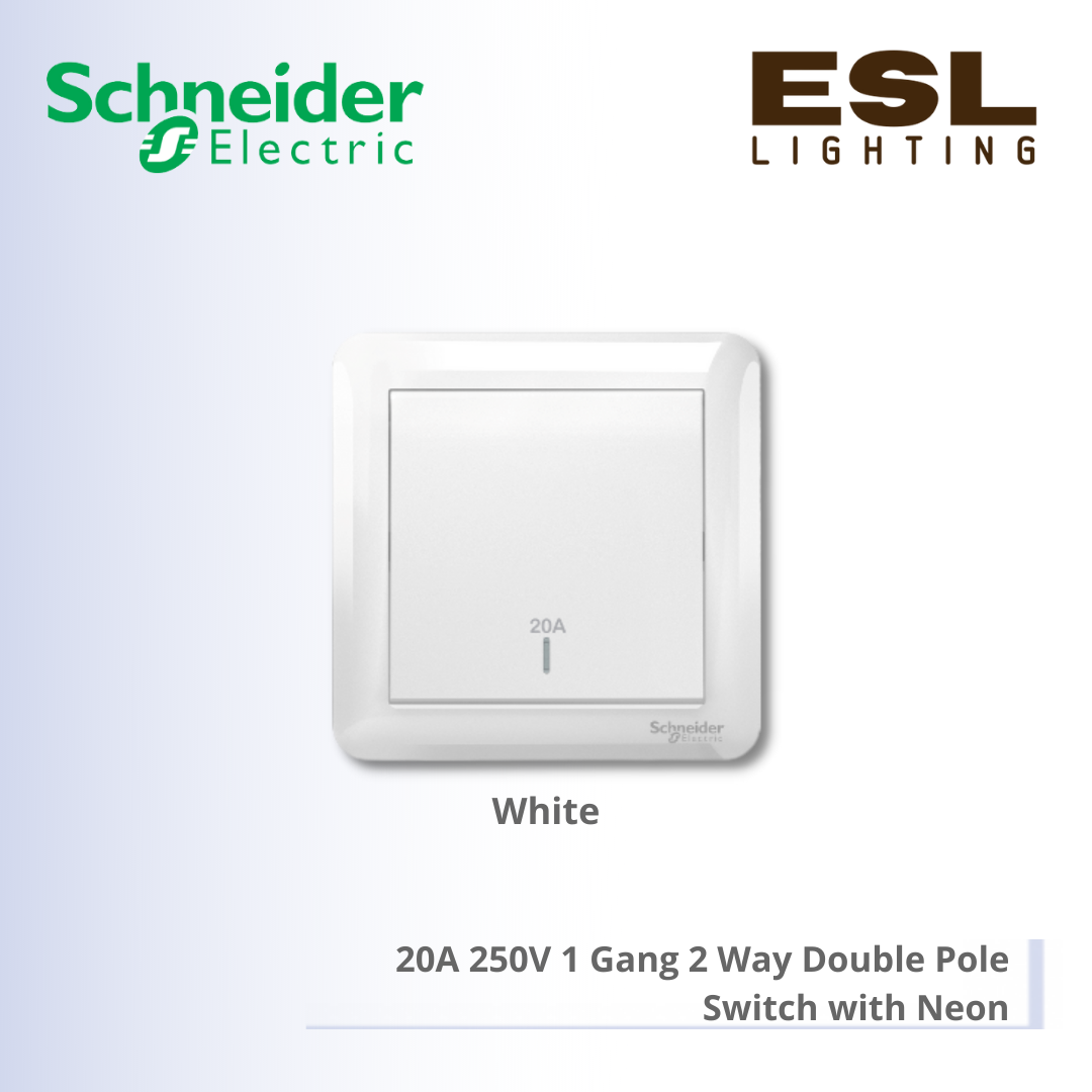SCHNEIDER Affle Plus 20A 250V 1 Gang 2 Way Double Pole Switch with Neon - A3G31D20N_2_WE_G11