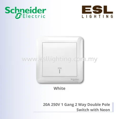 SCHNEIDER Affle Plus 20A 250V 1 Gang 2 Way Double Pole Switch with Neon - A3G31D20N_2_WE_G11