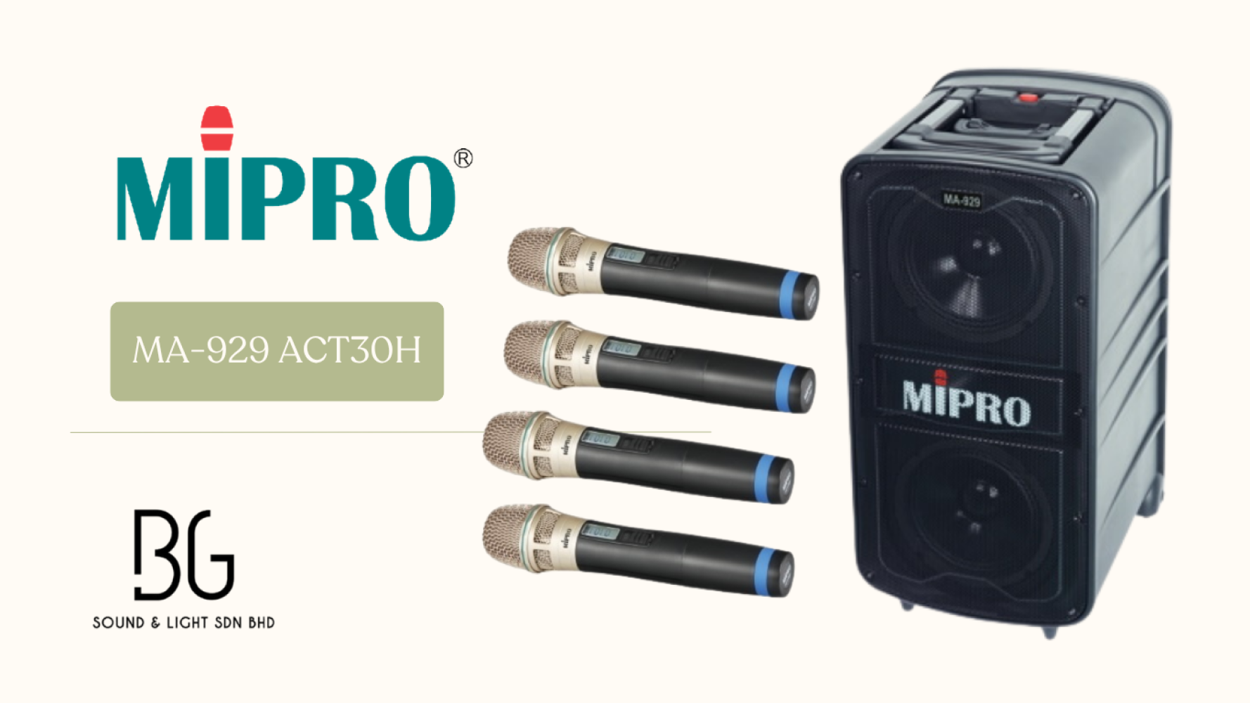 MIPRO MA-929 Portable Wireless PA System with 4 ACT-32H Handheld Microphones – High Power Speaker for Events, Church & Outdoor Use