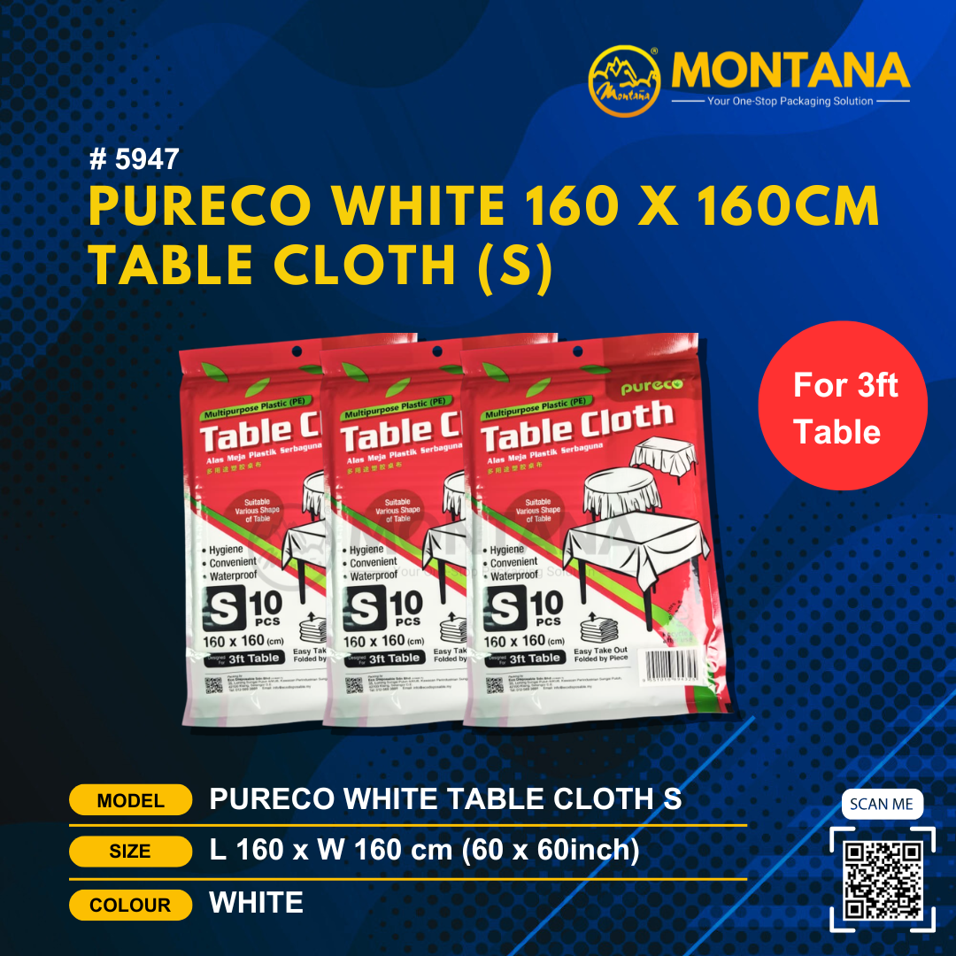 (5947) PURECO WHITE 160 X 160CM TABLE CLOTH (S)
