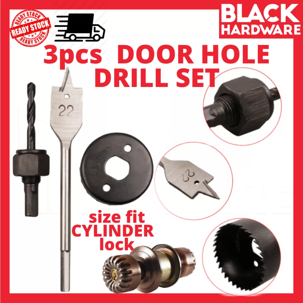 Black Hardware Hole Saw Bit Wood Drill Bit Hole Kit Tebuk Panabuk Lubang Mata Drill Tebuk Lubang Kayu Bulat Tebuk Pintu Door Lock Installation Kit Bits