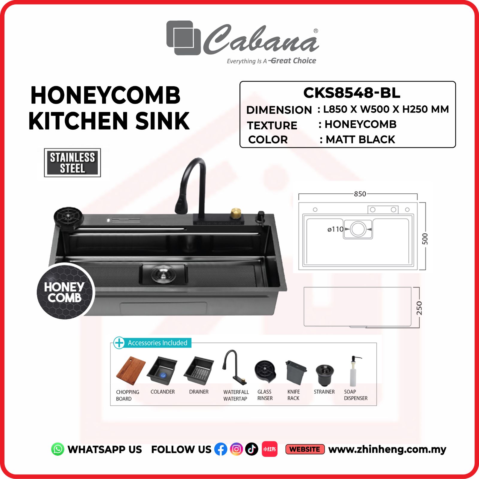CABANA HONEYCOMB KITCHEN SINK CKS8548-BL