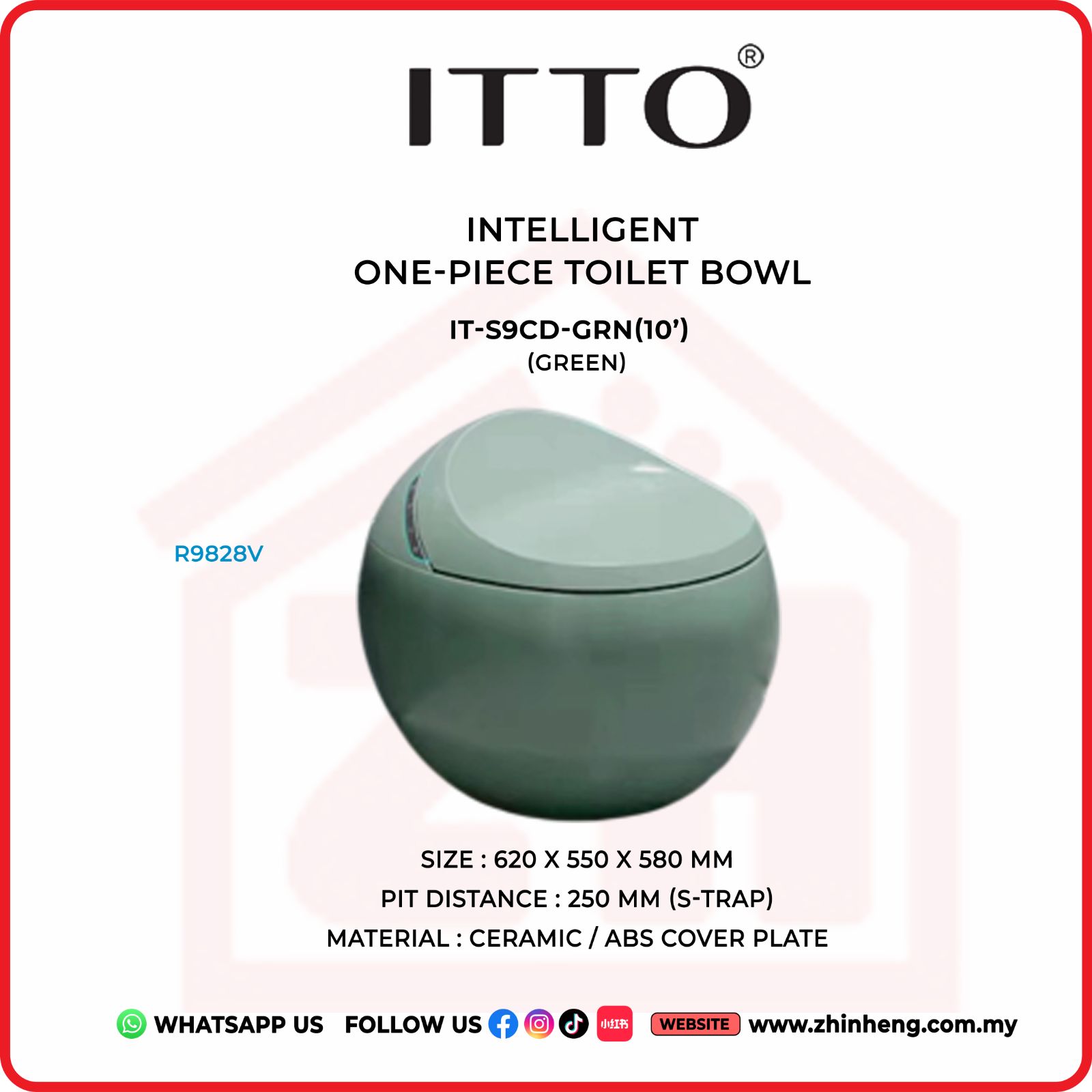 ITTO INTELLIGENT ONE-PIECE TOILET BOWL IT-S9CD-GRN(10")