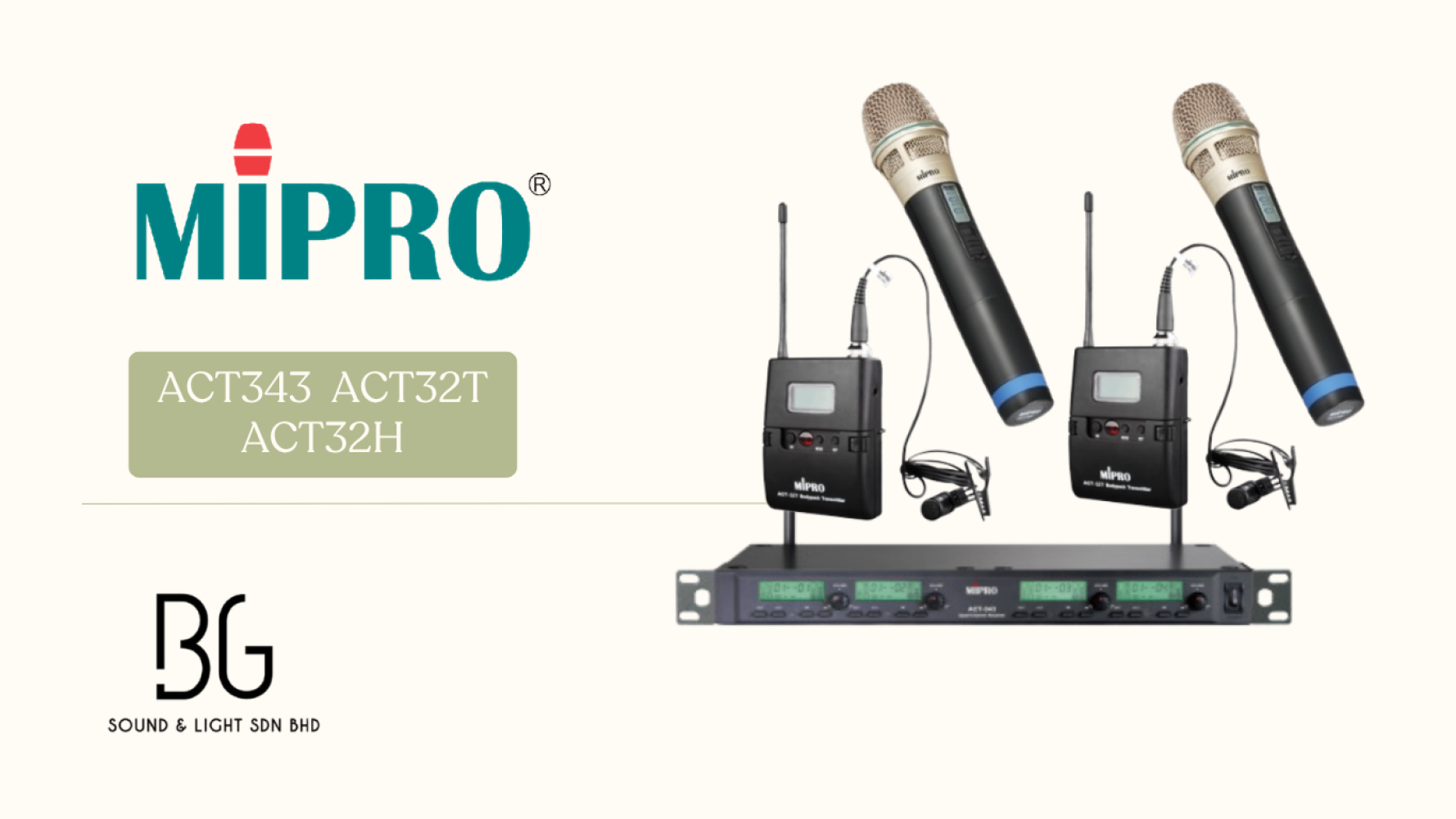 MIPRO ACT-343 4 Channel Wireless Microphone System + 2x Handheld (ACT-32H) + 2x Lavalier Clip Mic (ACT-32T) UHF Malaysia