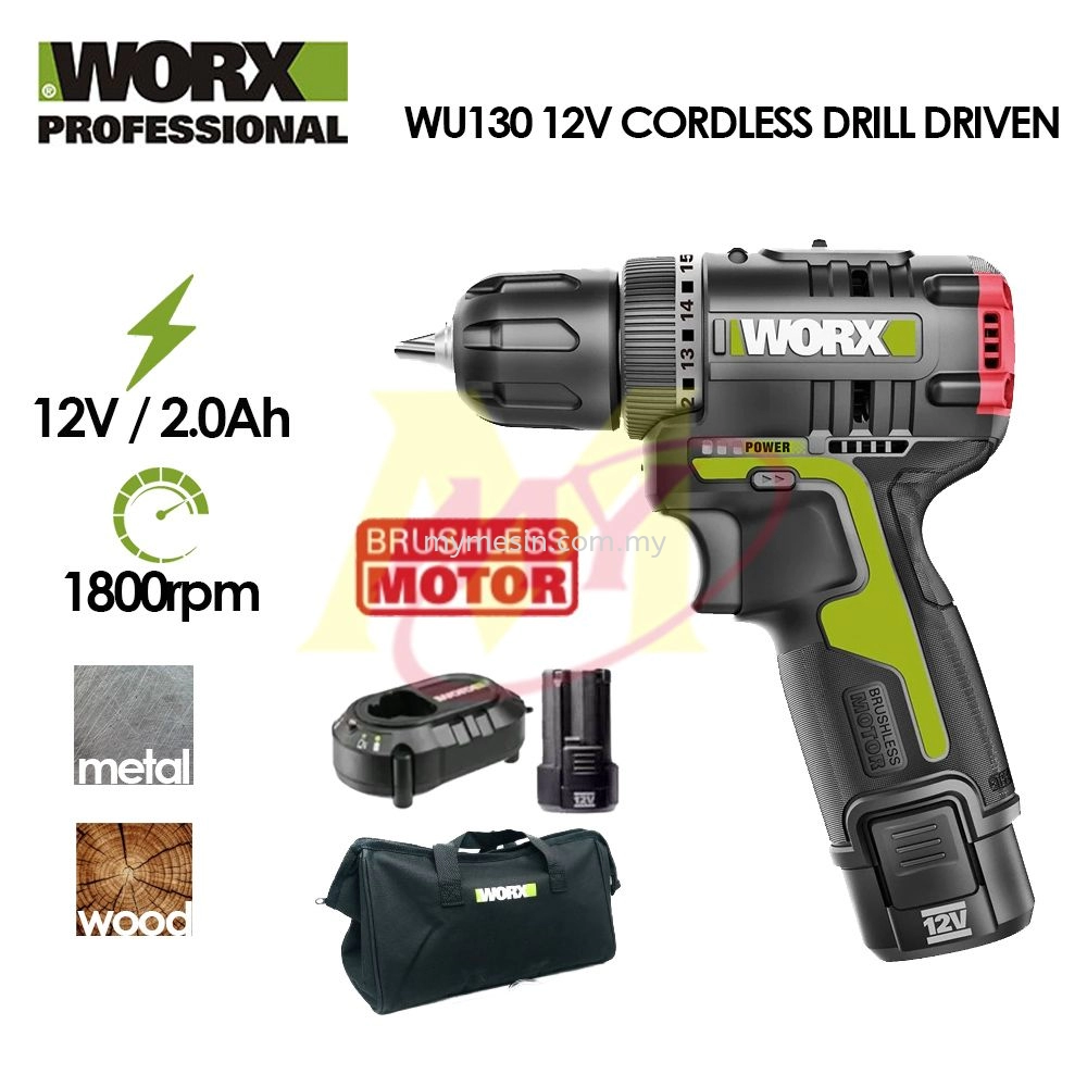 WORX WU130 12V Brushless Cordless Drill Driver 10mm with 2.0Ah Battery
