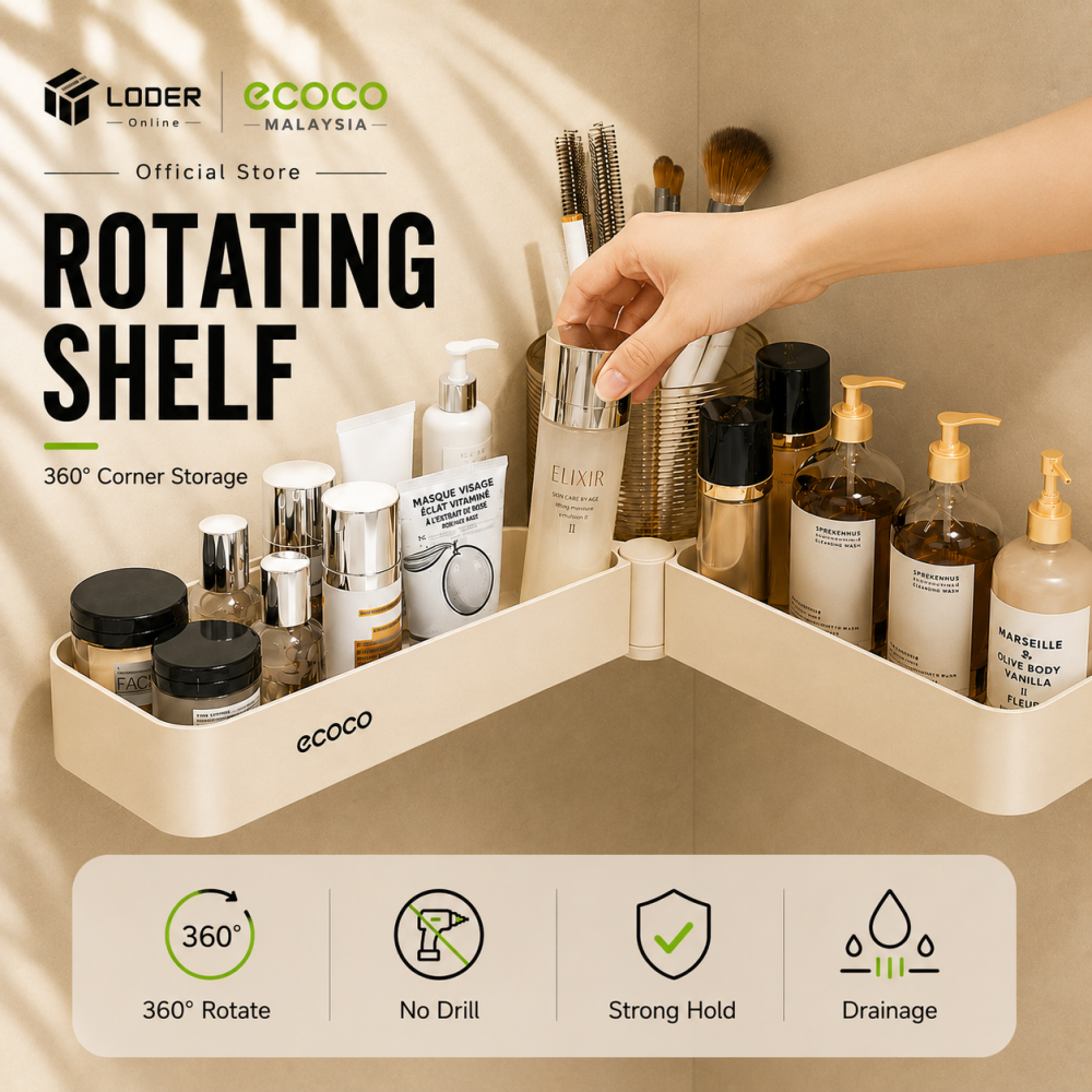 LODER ECOCO Rotating Corner Shelf Wall Mounted Bathroom Organizer No Drill Shower Storage Rack