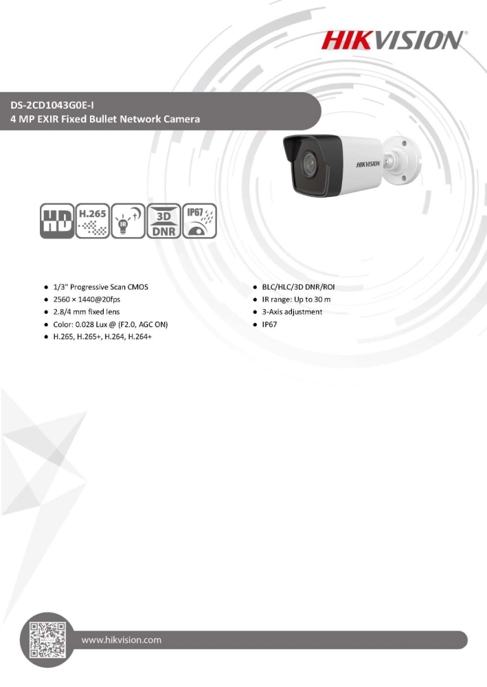 HIKVISION 4MP Bullet Network Camera (DS-2CD1043G0-I) 4MP 4.0mm IP Camera