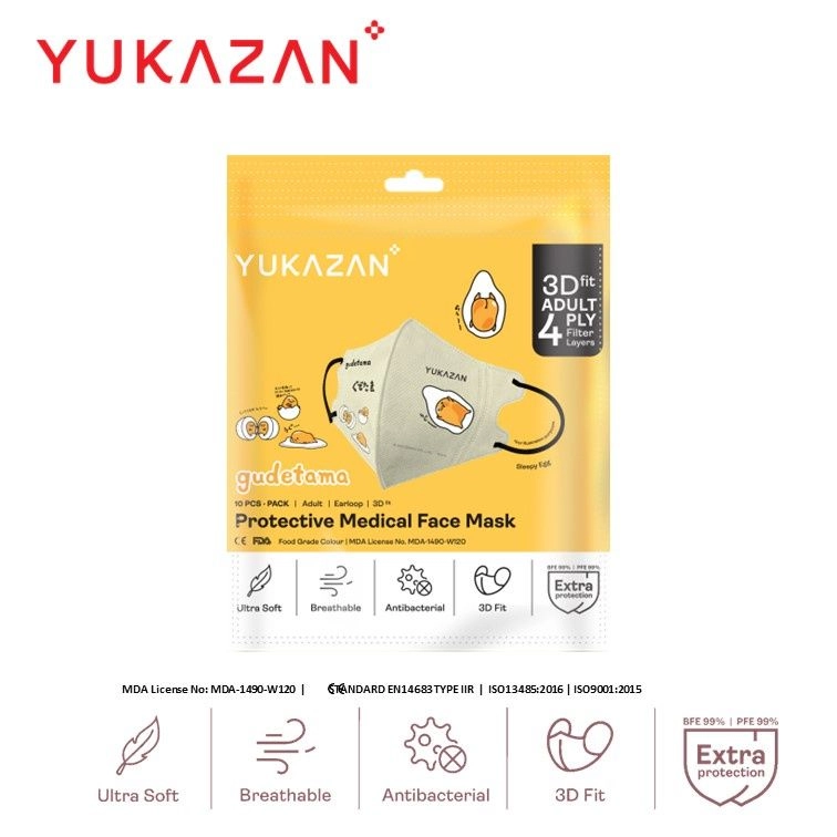 Yukazan Adult 4ply 3D Fit Gudetama Sleepy Egg Protective Medical Face Mask (50 Pcs/Box)