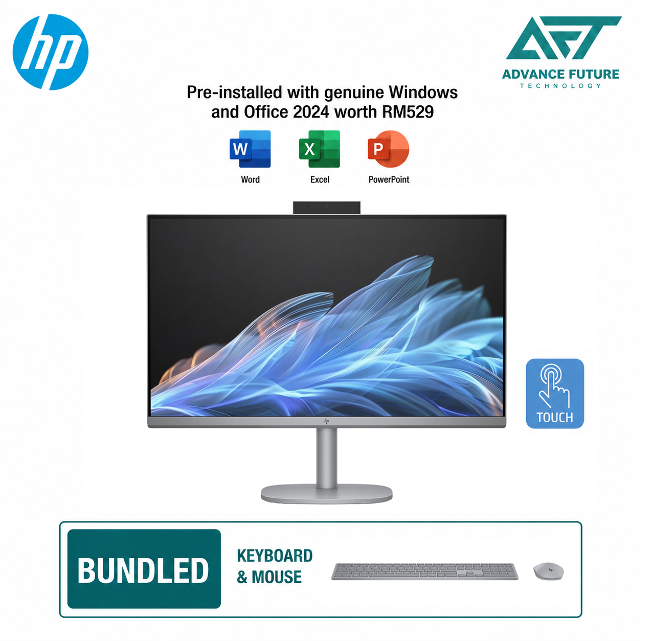 HP OmniStudio X 27-cs0016d 27" FHD Touch All-in-One Desktop PC Meteor Silver ( Intel Core Ultra 5 125H, 16GB, 1TB SSD, Intel, W11, H&S 2024&M365 )
