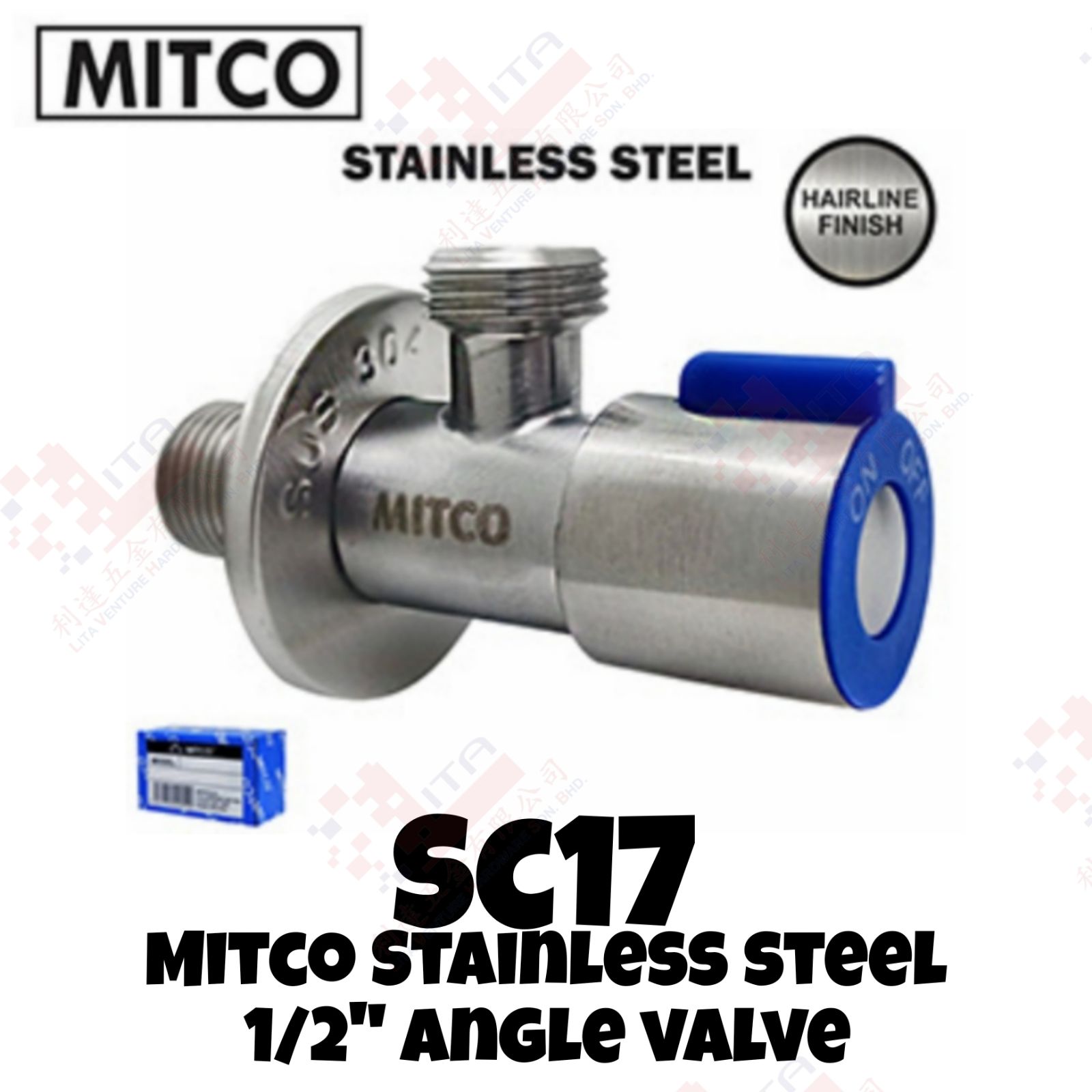 MITCO BRAND STAINLESS STEEL HALF INCI ANGLE VALVE - SC17