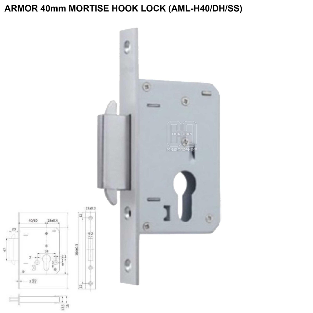 ARMOR MORTISE HOOK LOCK AML-H40/DH/SS 40mm