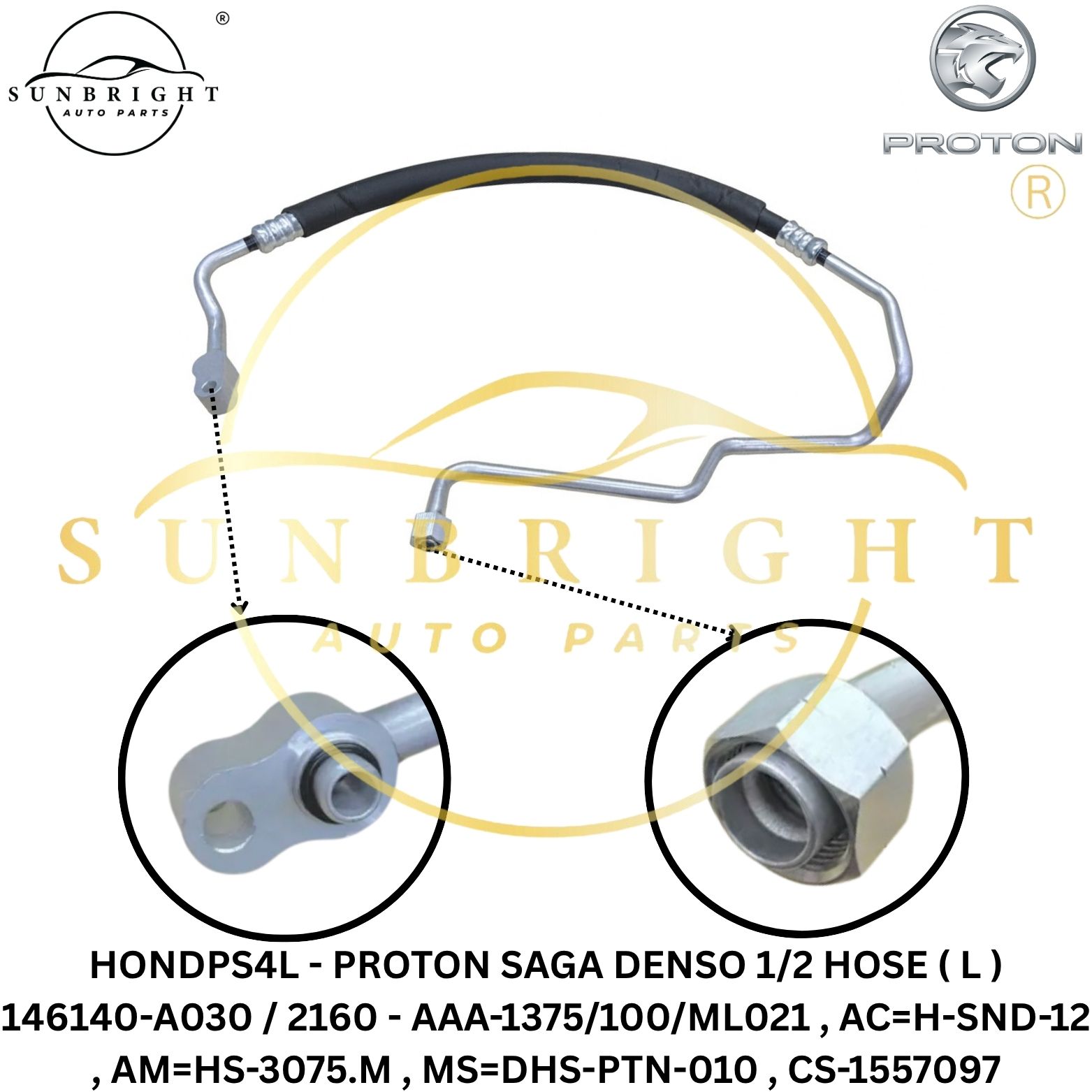 HONDPS4L - PROTON SAGA DENSO 1/2 HOSE ( L ) 146140-A030 / 2160 - AAA-1375/100/ML021 , AC=H-SND-12 , AM=HS-3075.M , MS=DHS-PTN-010 , CS-1557097