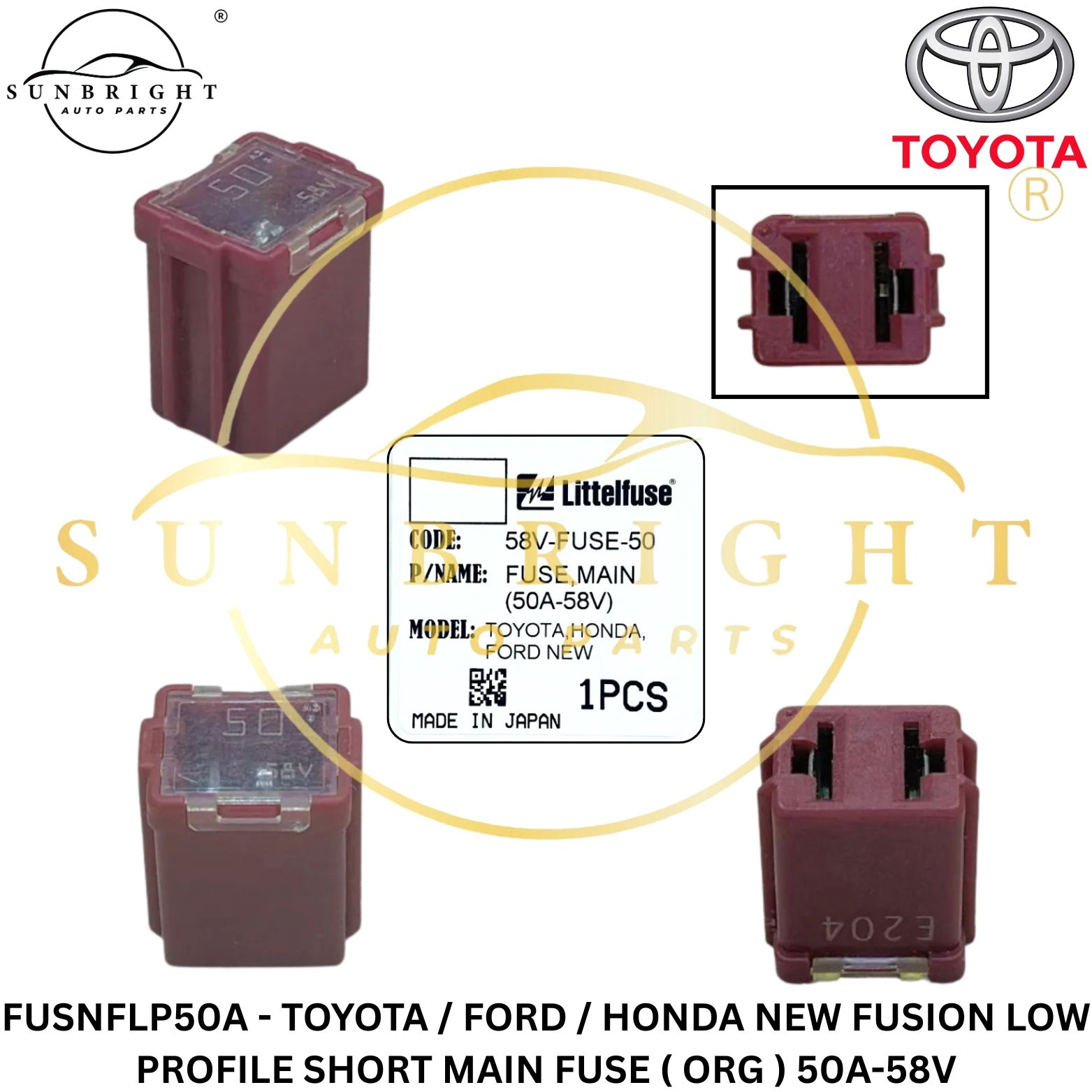 FUSNFLP50A - TOYOTA / FORD / HONDA NEW FUSION LOW PROFILE SHORT MAIN FUSE ( ORG ) 50A-58V