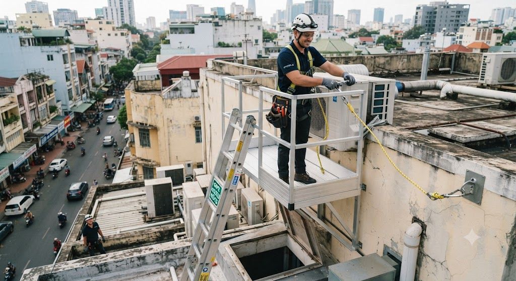 aircond technician safe access and working platform guide