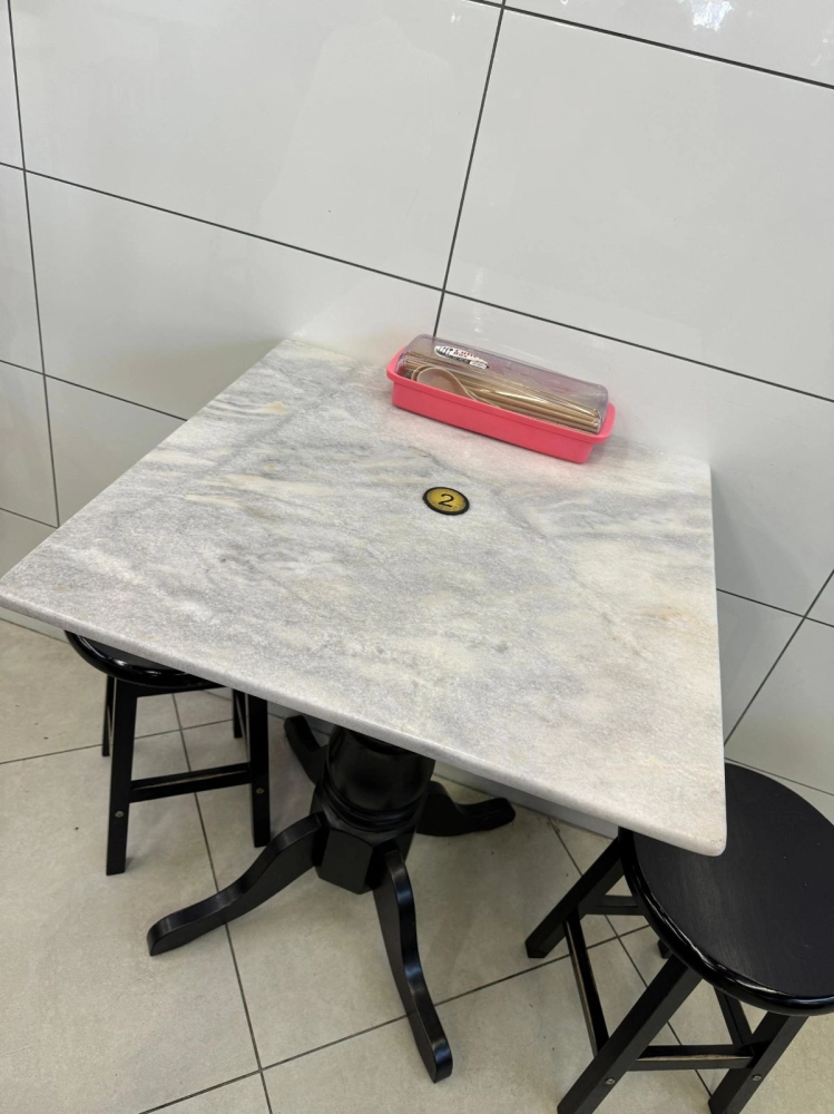 Solid Wood Marble Kopitiam Table Stool | Solid Wood Cafe Furniture | Restaurant Furniture | Table and Chairs | Cafe Furniture | Penang | KL | Cheras | Ampang | Ulu Tiram | Johor Bahru | Taiping | Ipoh | Mersing 