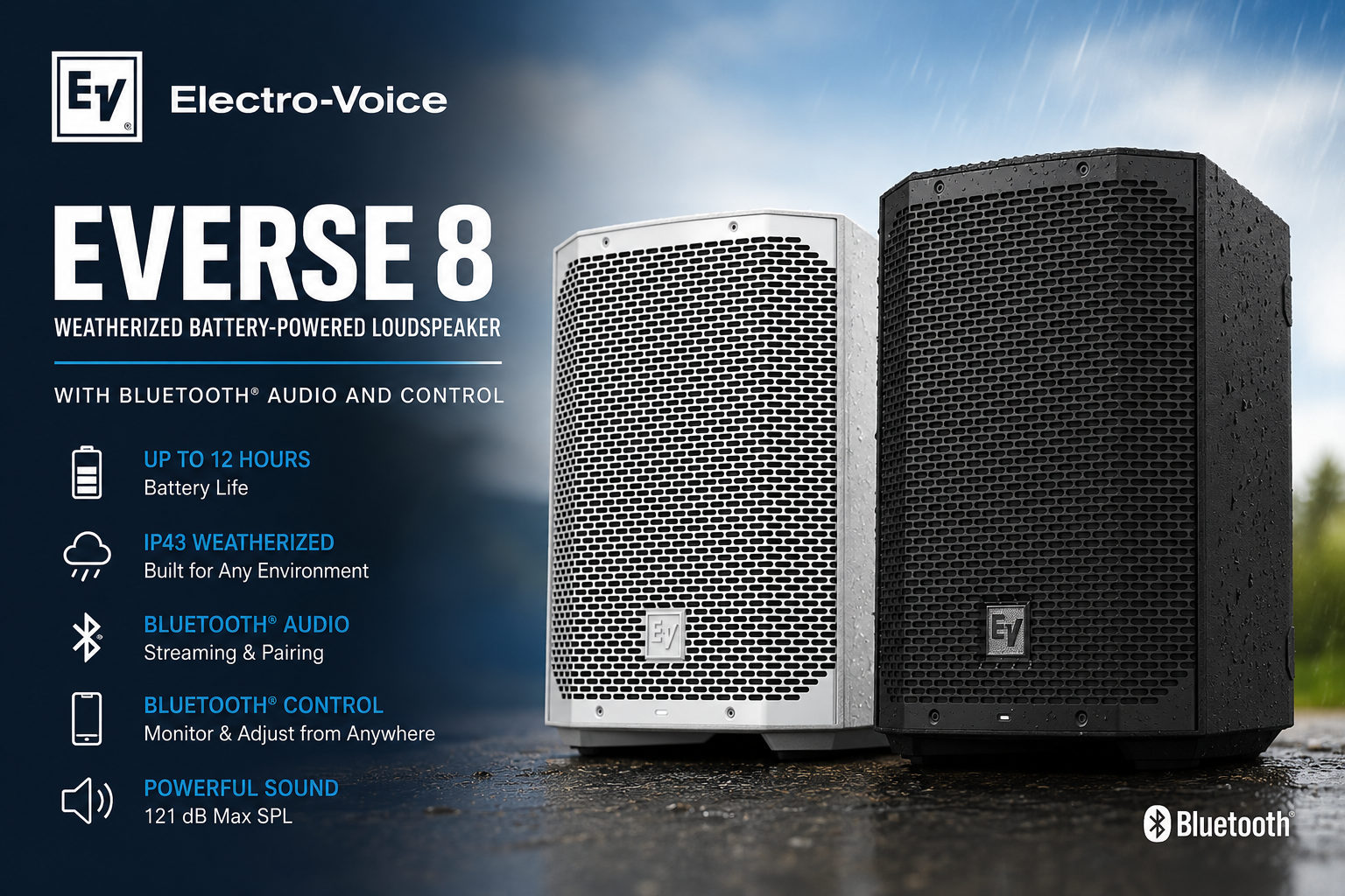 EV ELECTRO-VOICE EVERSE8 Weatherized battery-powered loudspeaker with Bluetooth audio and control