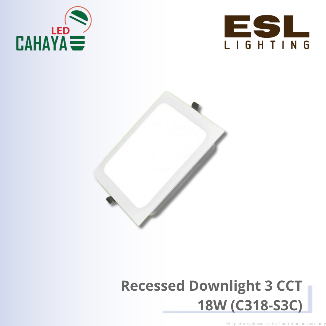 CAHAYA LED Recessed Downlight C3 Series 3 Color 18W -  C318-S3C LED Downlight Square White 3 CCT Recessed Panel Light