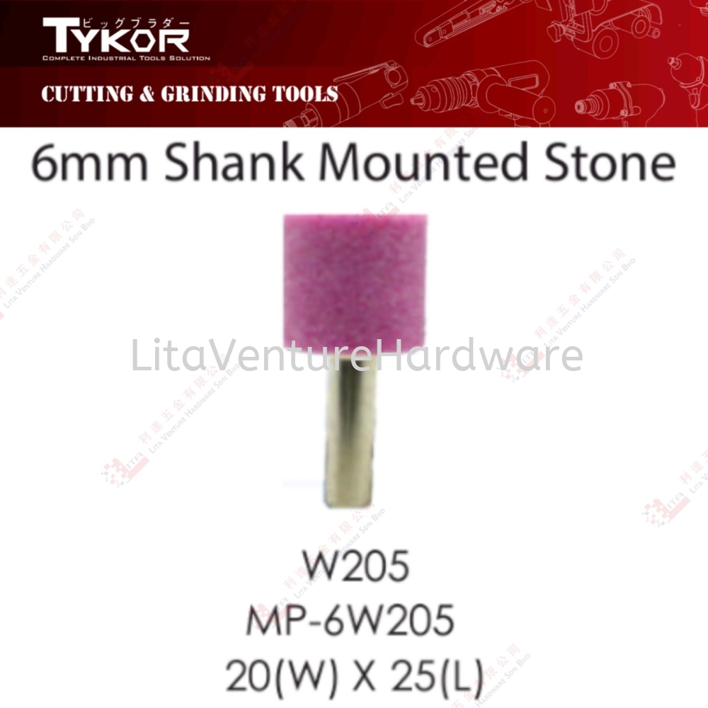 TYKOR BRAND 6MM SHANK MOUNTED STONE - W205 MP6W205 20WX25L
