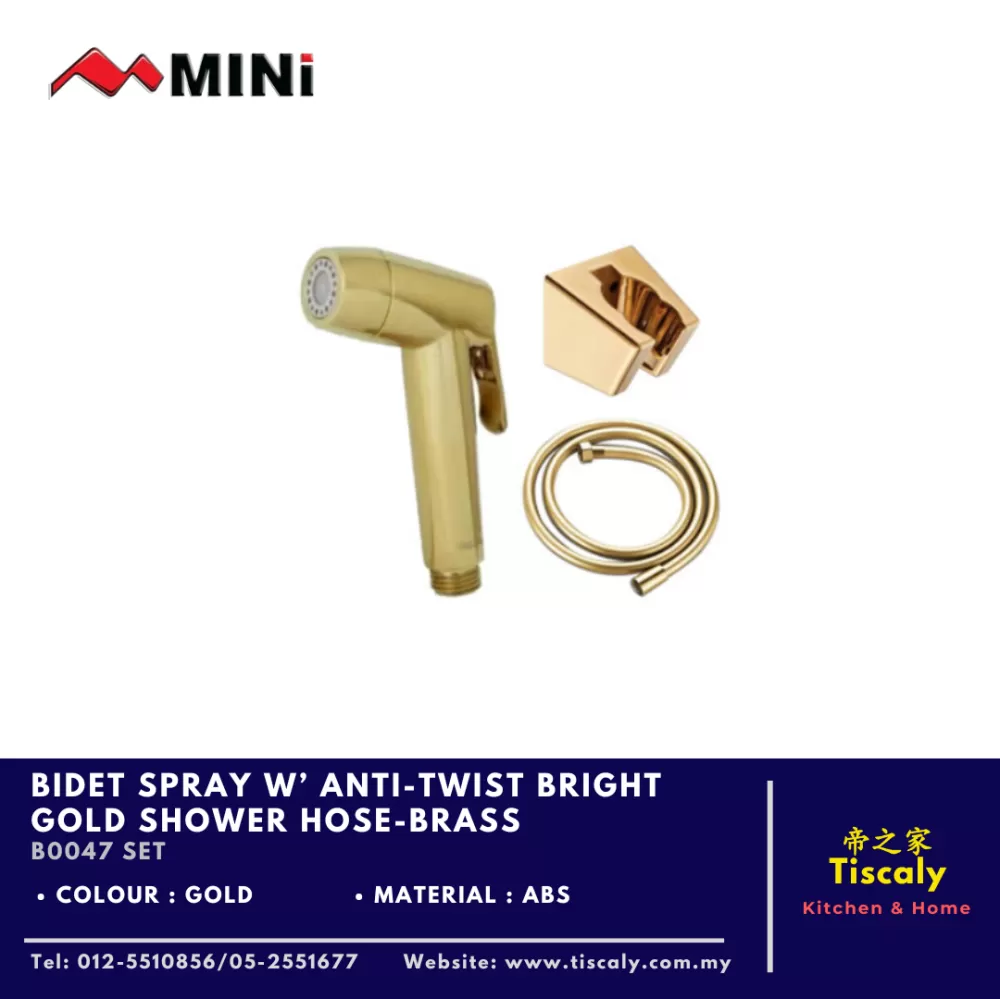 MINI BIDET SPRAY with ANTI-TWIST BRIGHT ROSE GOLD SHOWER HOSE-BRASS B0047 SET