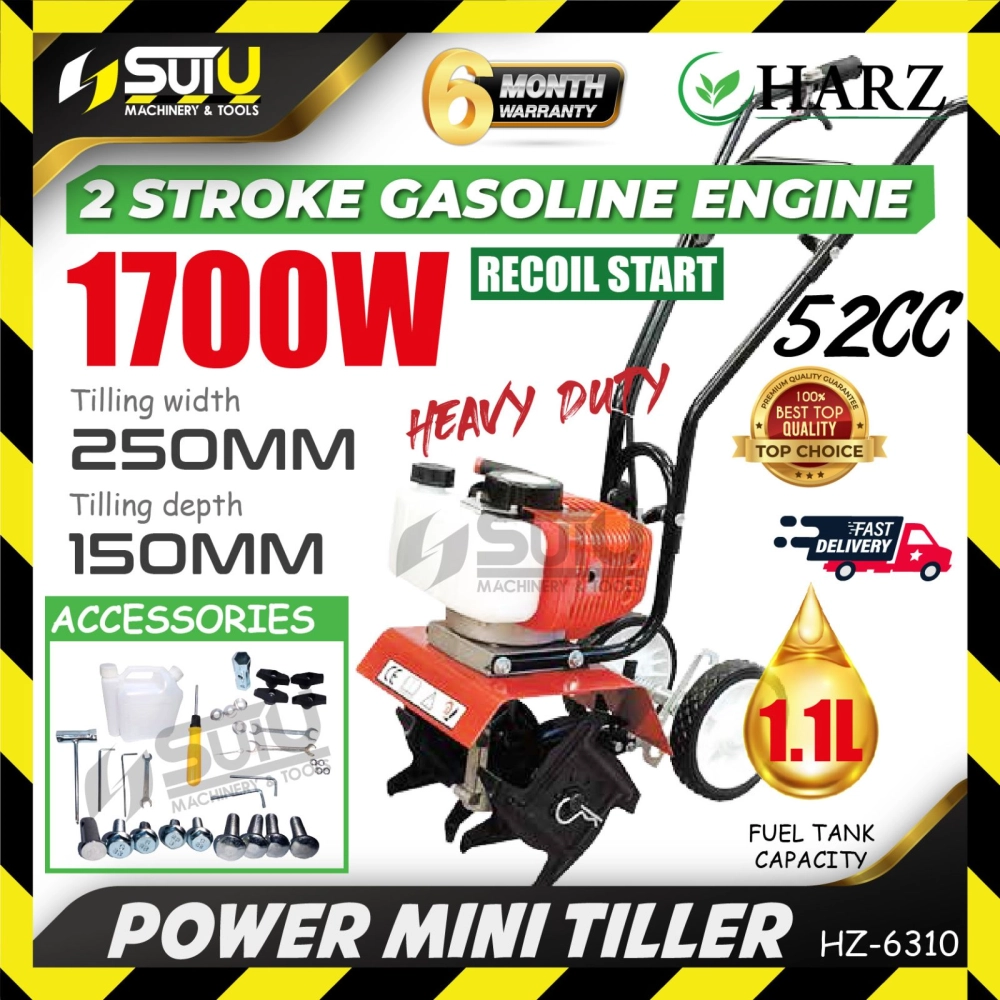 HARZ HZ-6310 / HZ6310 52CC 2-Stroke Gasoline Engine Mini Tiller / Cultivator 1.7kW