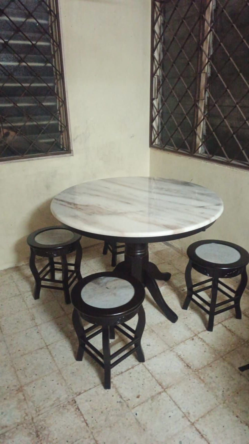 Kopitiam Marble Table Set Malaysia | Round Solid Wood Dining Table & Stool | Meja Bulat Marble Kerusi Kopitiam | Tea Table and Chair Set - Deliver Penang , Kulim , Lunas , KL , Puchong , Ipoh