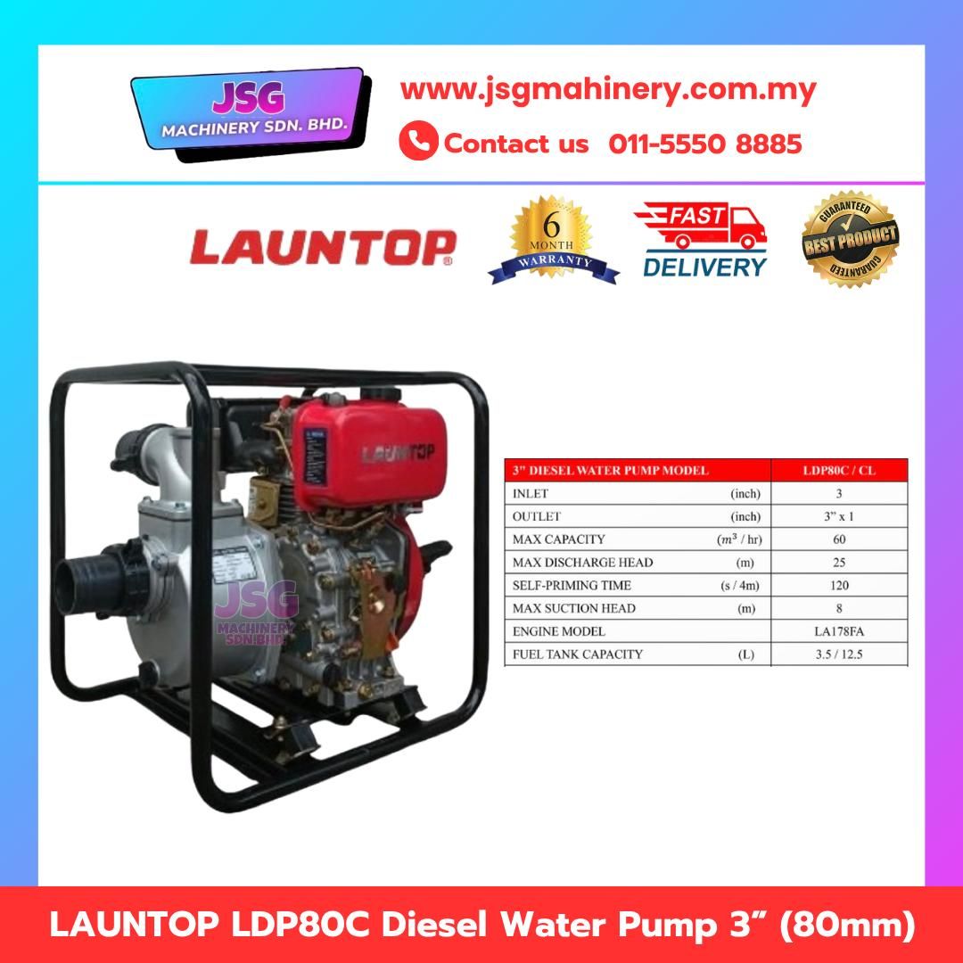LAUNTOP LDP80C Diesel Water Pump 3 Inch Portable High Pressure Water Transfer Pump