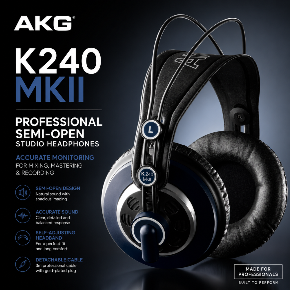 AKG K240MKII Professional Semi-Open Studio Headphones Accurate Monitoring for Mixing, Mastering & Recording