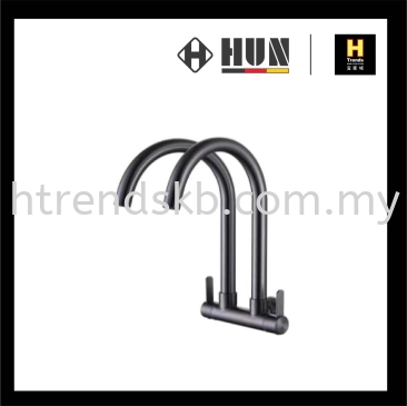 HUN Double Spout Wall Sink Tap (Titanium) HWT8004-A