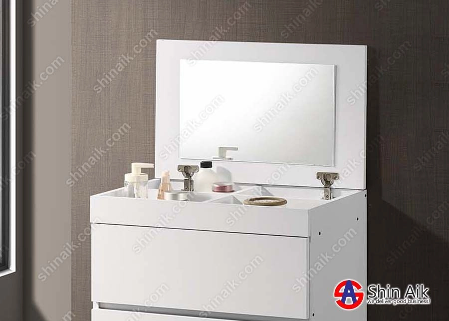 CD93100(KD) (2'ft) White Modern Minimalist Open Top Mirror 4-Drawer Chest