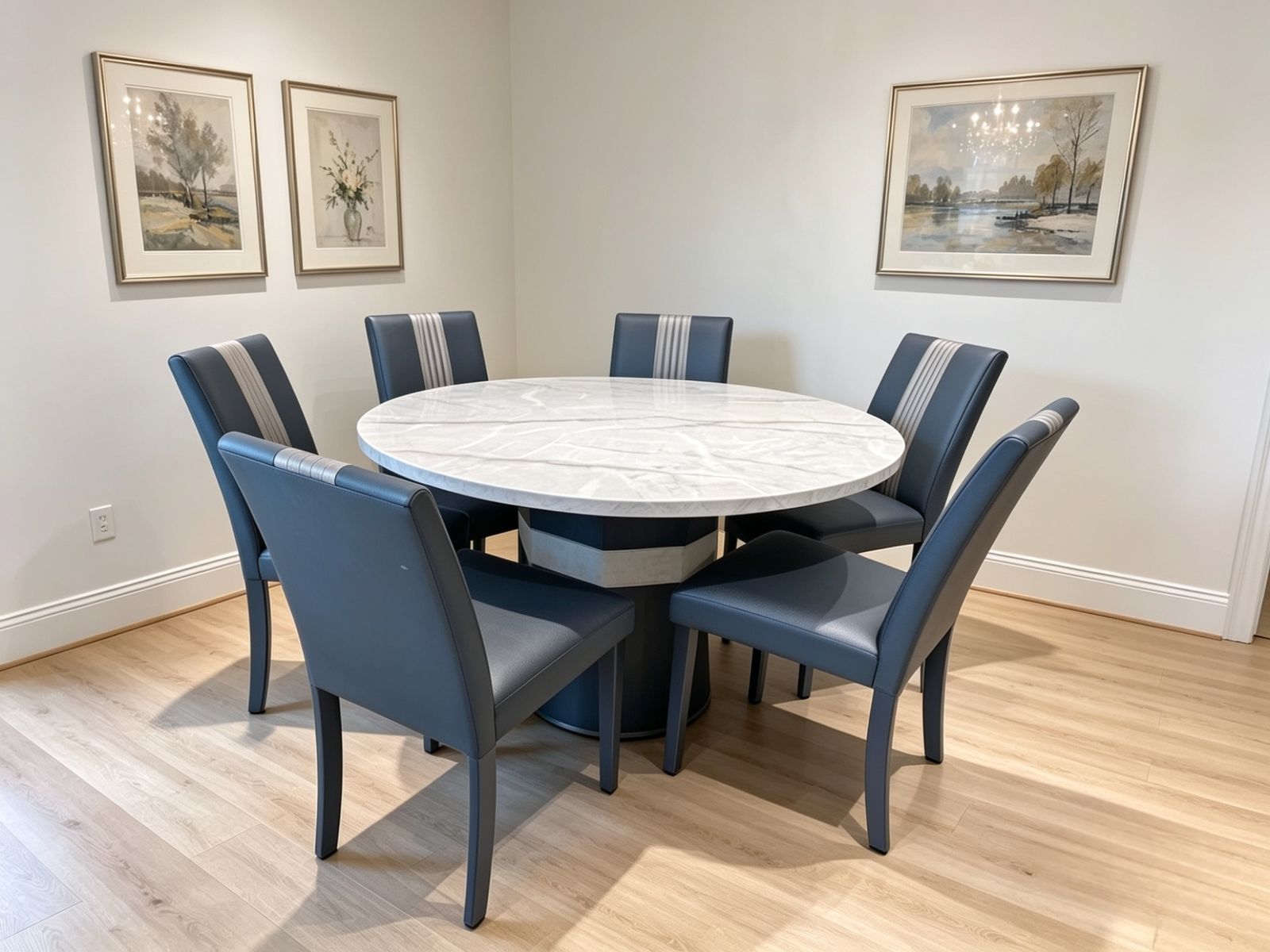 1 Table + 6 Chairs Round Marble Dining Set