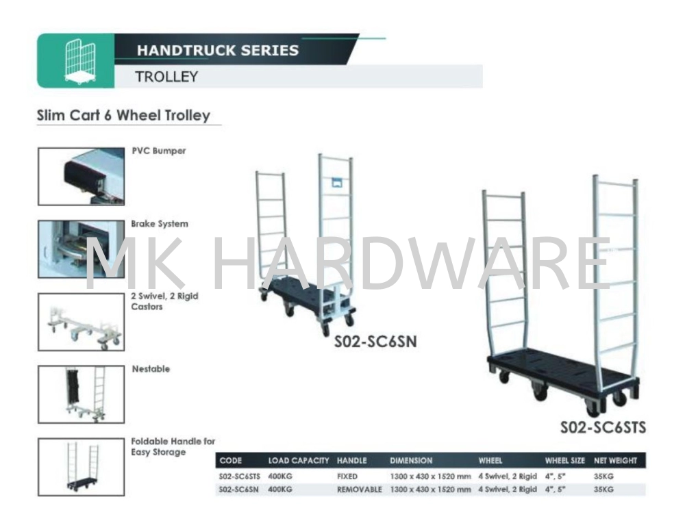 SLIM CART 6 WHEEL TROLLEY