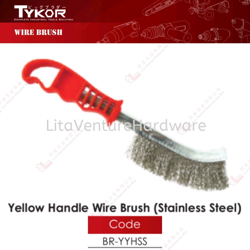 TYKOR BRAND YELLOW HANDLE WIRE BRUSH (STAINLESS STEEL) - BRYHSS